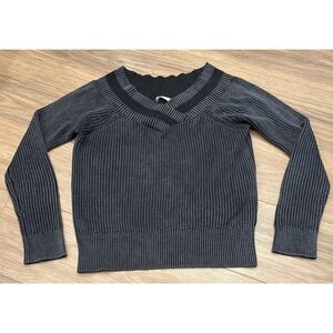 Rag and Bone Sweater Women V-neck XS Modal Cotton Blend Soft Pullover Black Gray